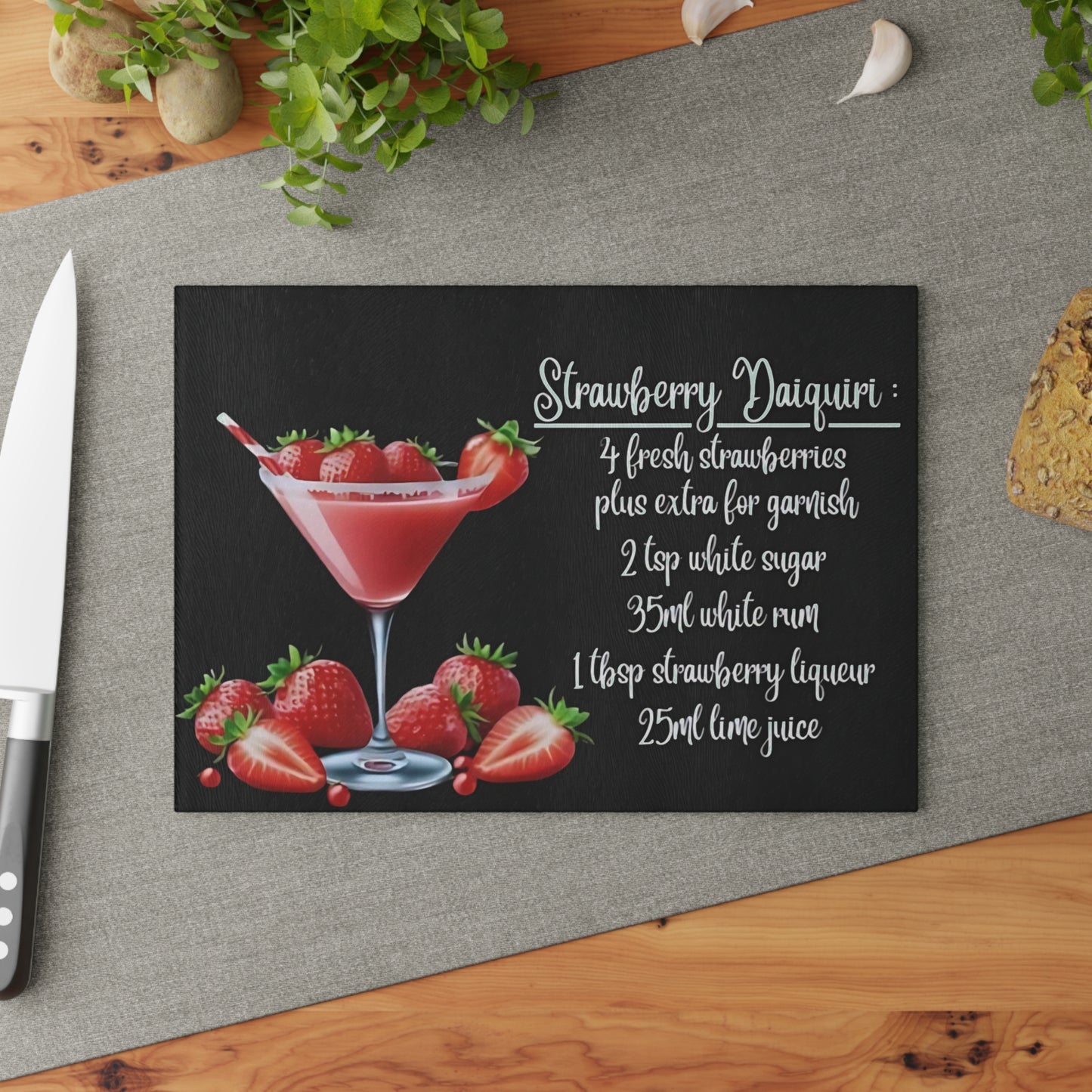 🍓 Strawberry Daiquiri Recipe Cutting Board – A Sweet Splash of Style for Your Kitchen