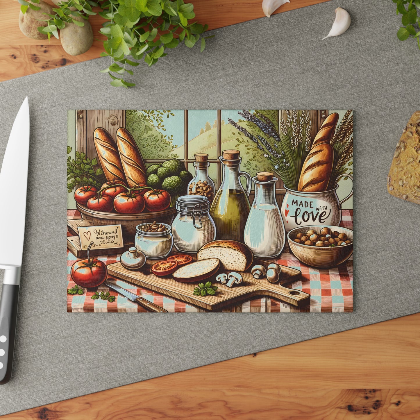Tabla de cortar de cocina con ingredientes frescos de granja: un toque rústico para tu espacio culinario
