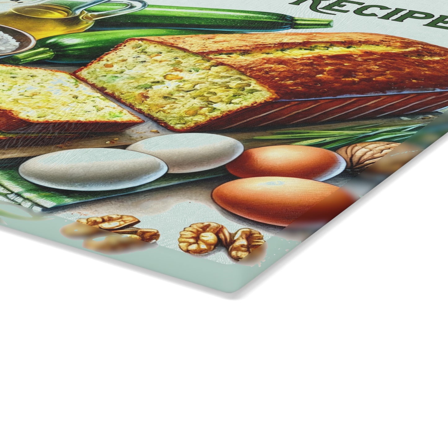 Tabla de cortar con receta de pan de calabacín: decoración de cocina encantadora con un toque delicioso