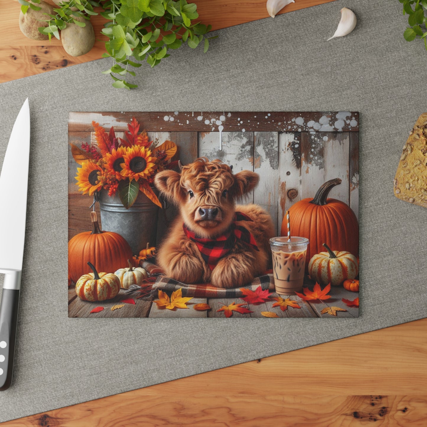 🐮 Autumn Highland Calf Cutting Board – Cozy Fall Vibes & Country Charm for Your Kitchen