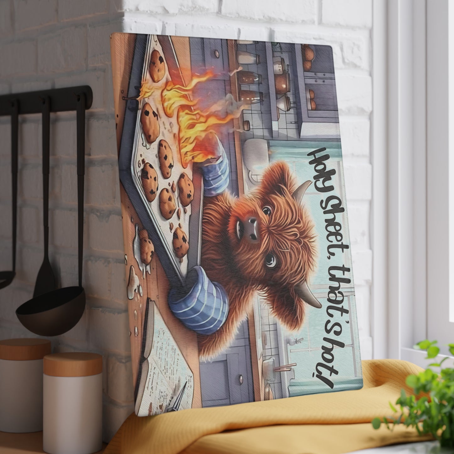 ¡Qué rico! – Tabla de cortar con diseño de vaca de las Highlands
