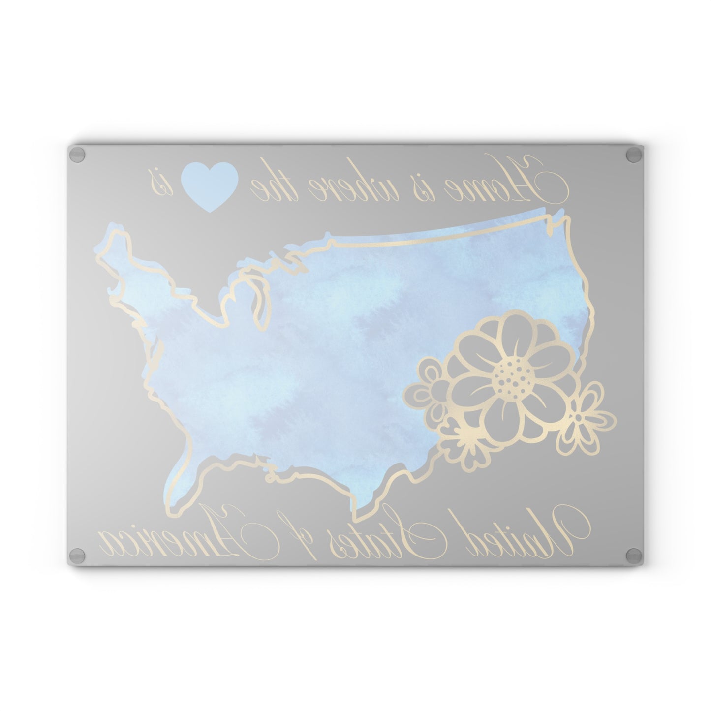 USA Floral Cutting Board – Blue Watercolor Elegance with Golden American Charm 💙