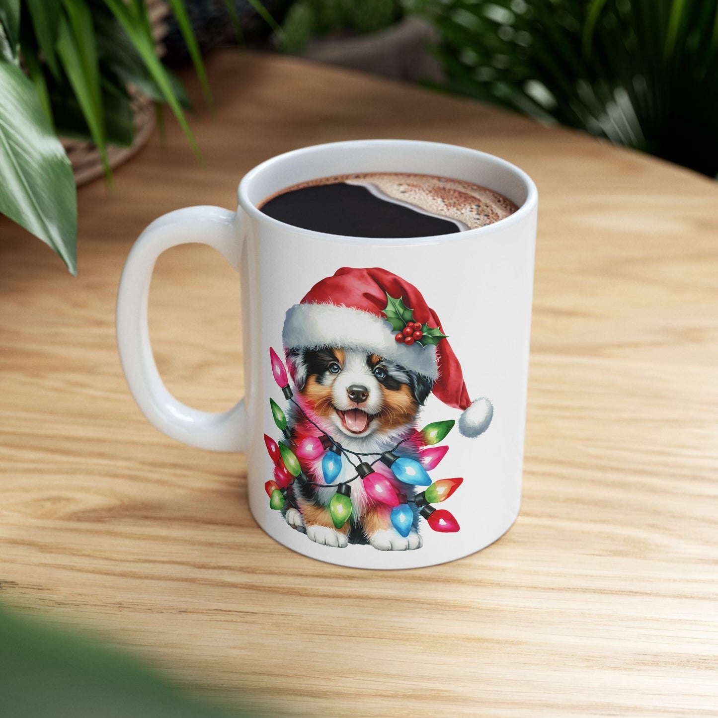 🎅 Australian Shepherd Christmas Mug – Santa Paws with Holiday Sparkle 🌟