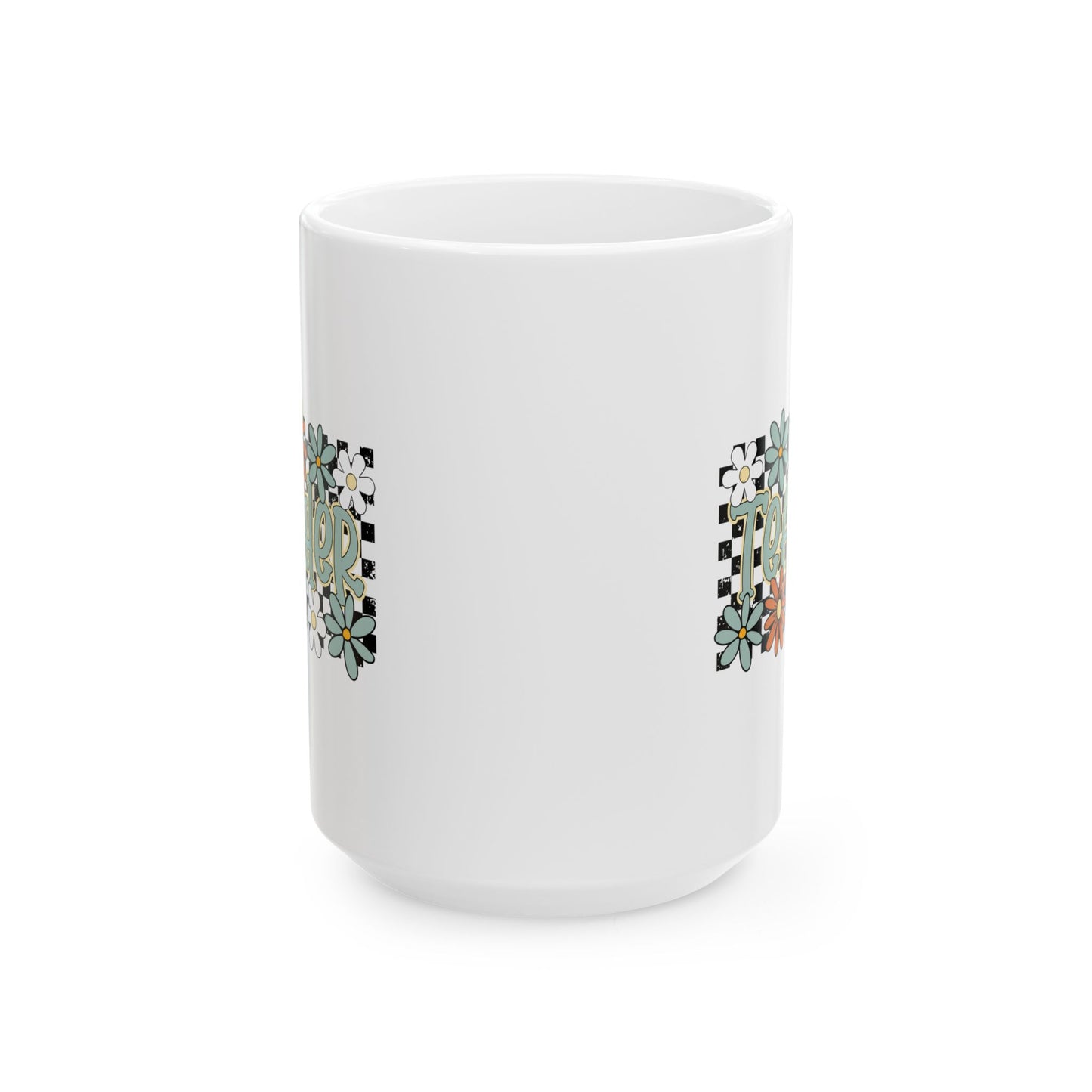 🍎🌼 Retro Teacher Floral Mug – A Groovy Sip for Everyday Educators 🌼🍎