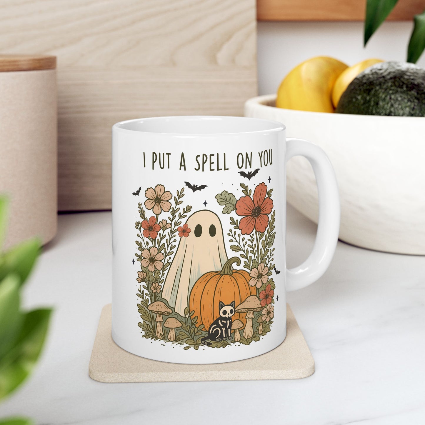 🎃 "I Put a Spell on You" Halloween Mug – Ghostly Charm with Autumn Blooms 👻🍄