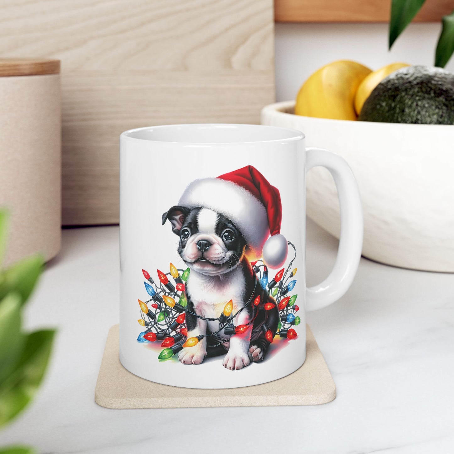 🎄 Boston Terrier Christmas Lights Mug – Adorable Holiday Cheer in Every Sip! 🐾