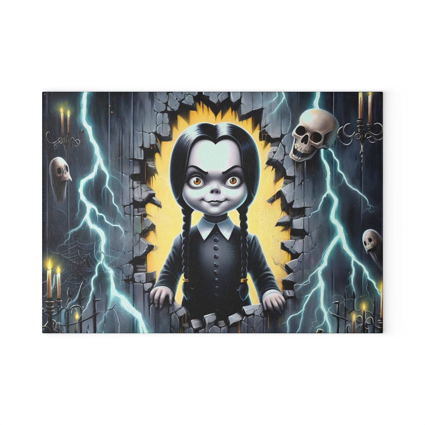 ⚡ Gothic Lightning Girl Cutting Board – Spooky Cool Vibes with Skulls, Candles & Bold Attitude 💀🌩️