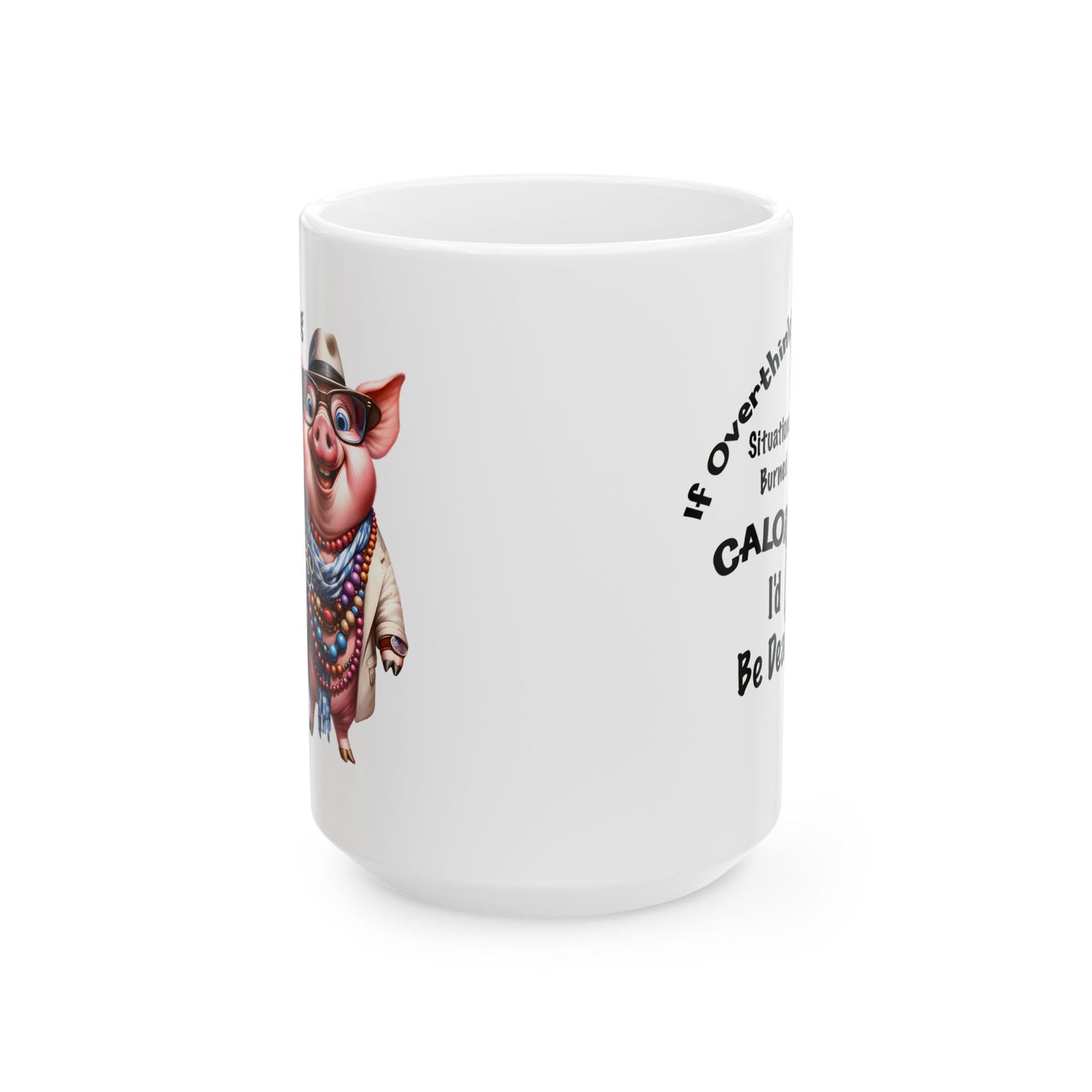 🐷 No cuento calorías – Taza de café con cerdito gracioso y cuentas 💎