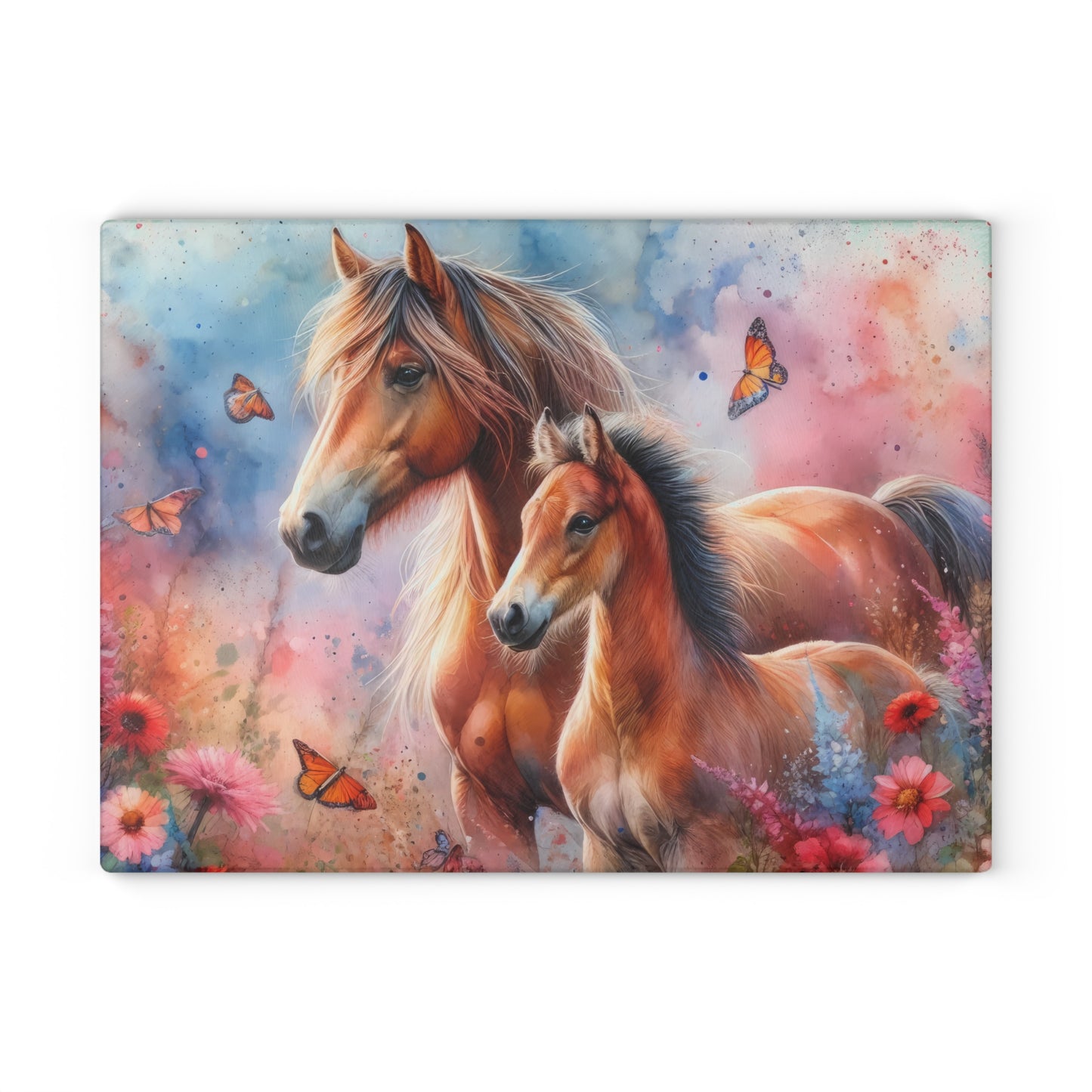 🐴🌸 Mother & Foal Floral Cutting Board – Wild Beauty Meets Heartfelt Country Charm