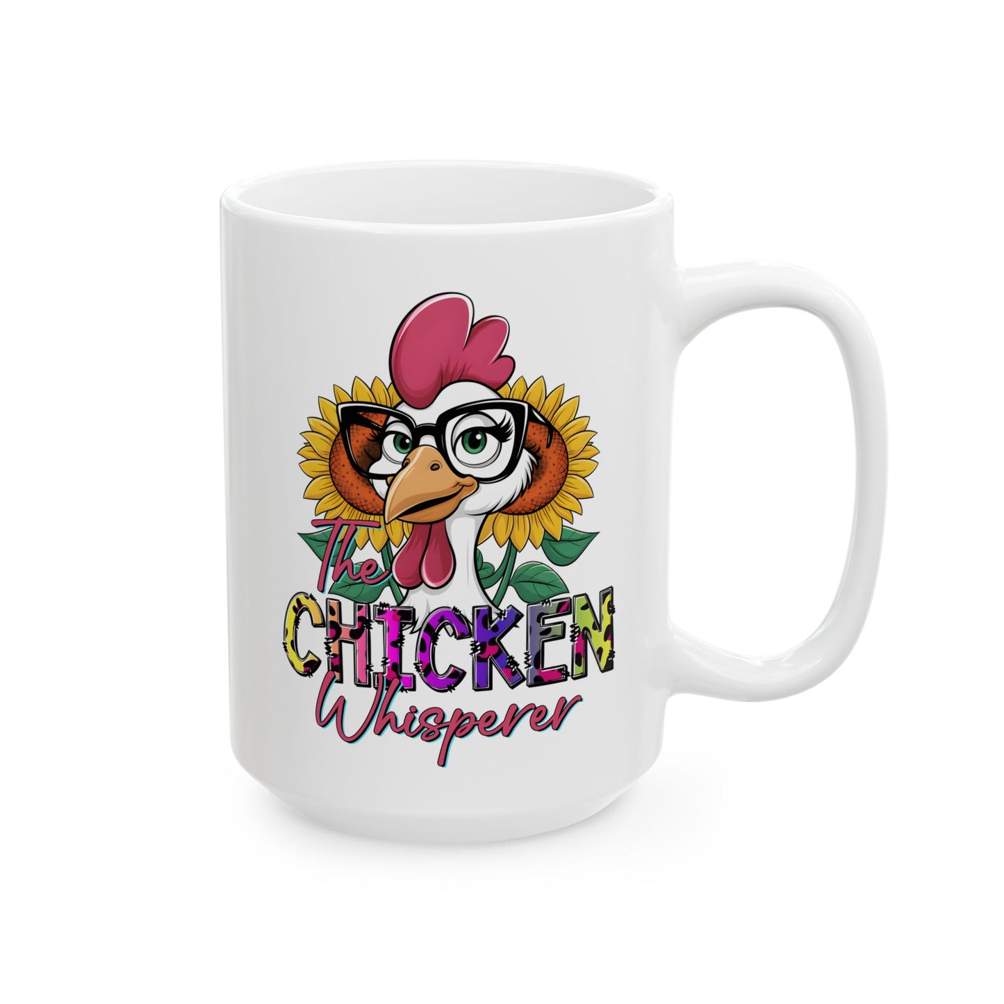 Taza de El Susurrador de Pollos: Estilo rústico divertido con girasoles
