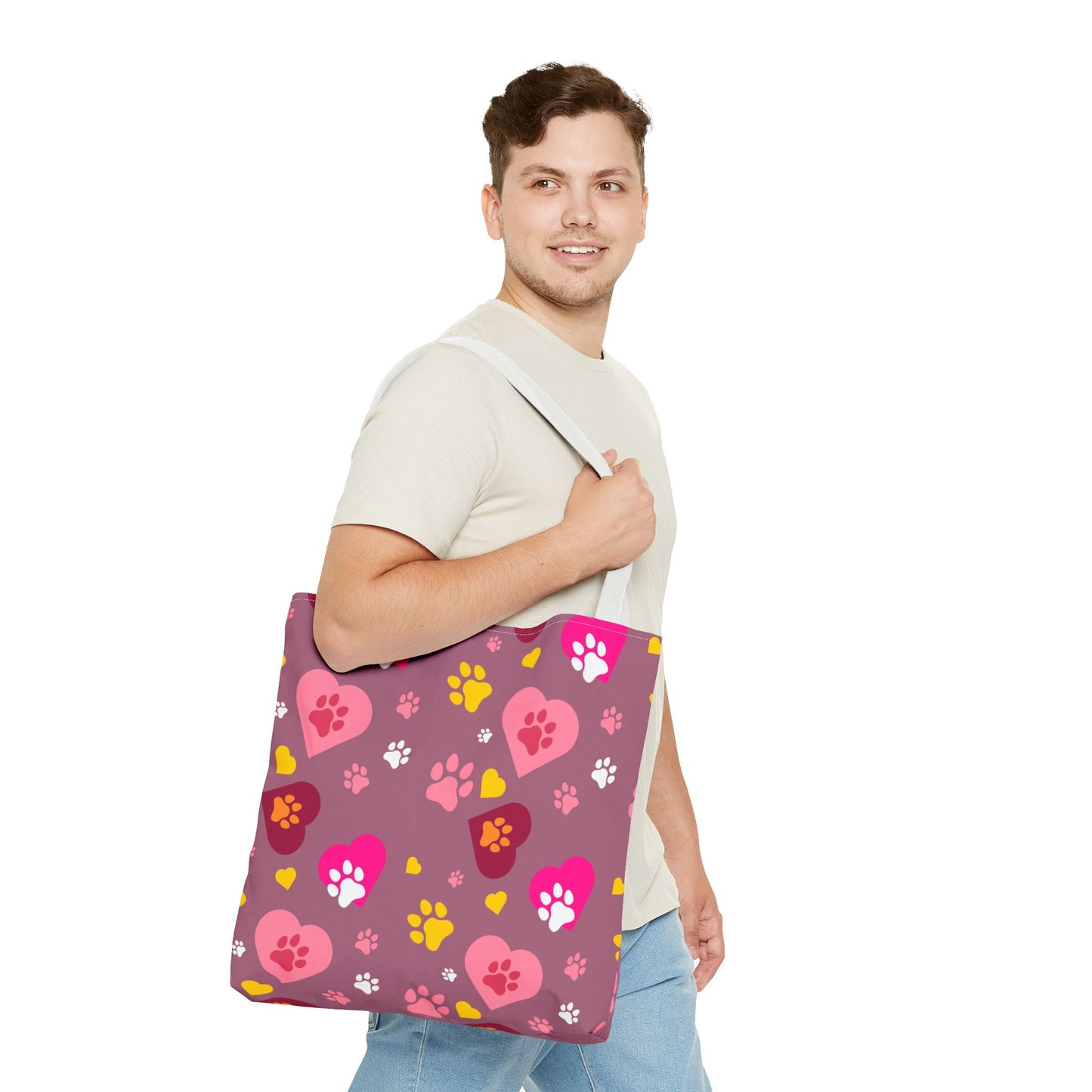 ¡Demuestra tu amor por tus peludos amigos con este clásico bolso de mano con estampado de patas! 🐾