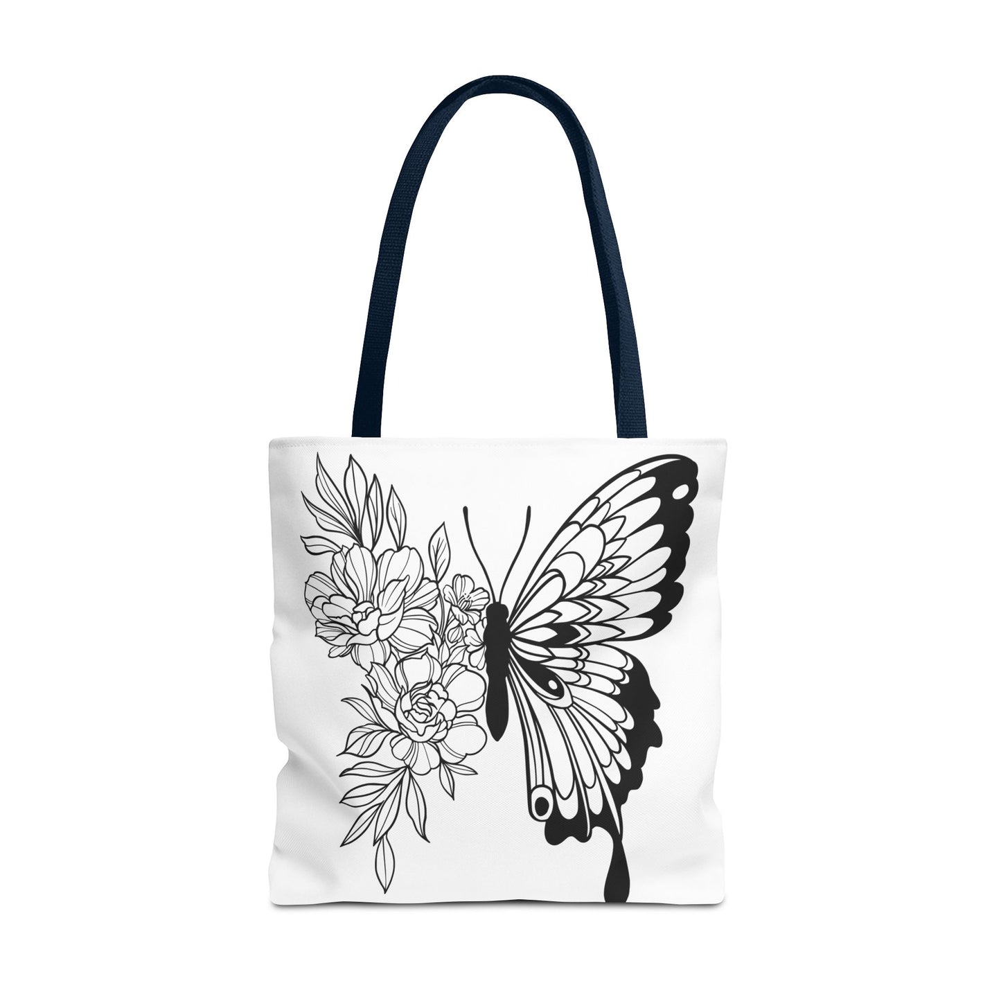 🦋 Black & White Butterfly Floral Tote Bag – Elegant Simplicity in Every Carry 🌸👜