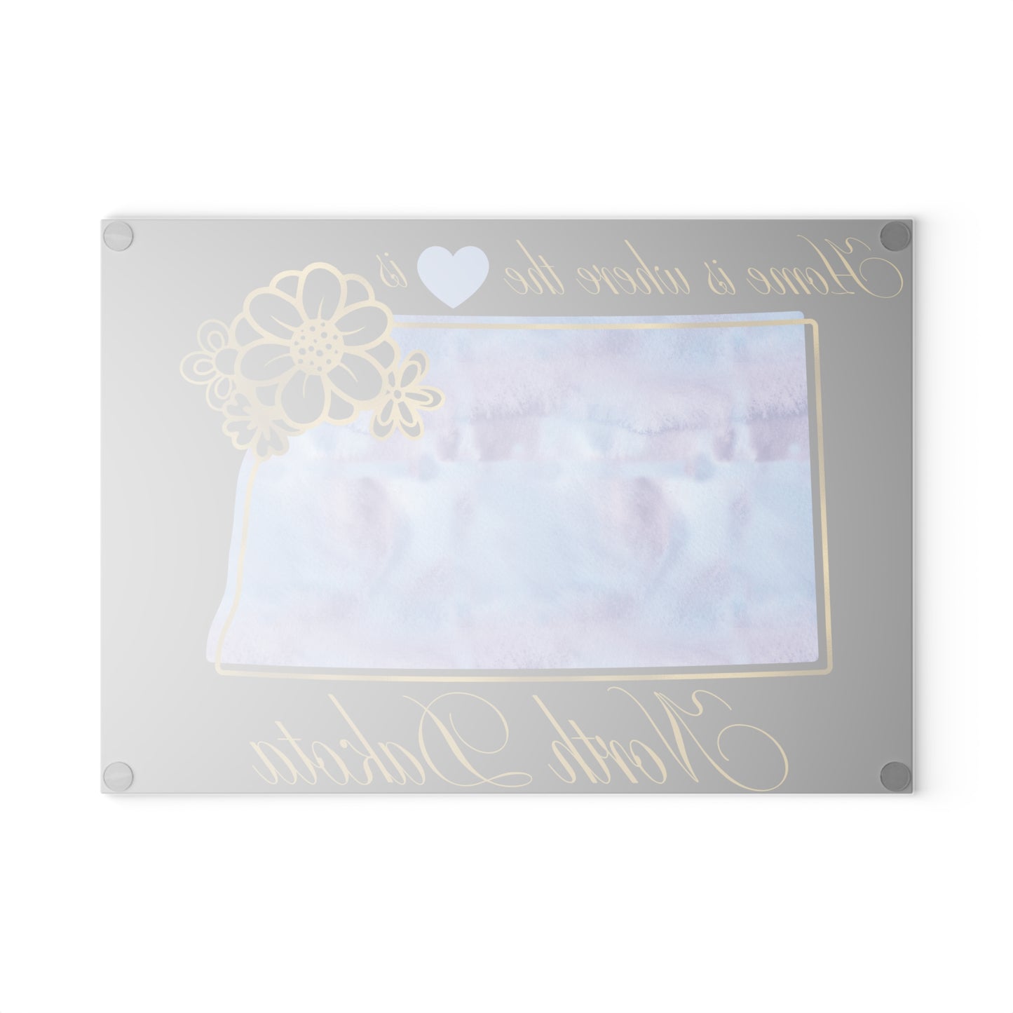 💙 North Dakota State Cutting Board – Soothing Blues with Prairie Heart Charm