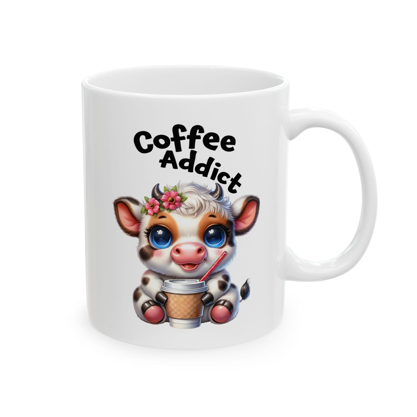 🌸 Vaca Flor y Café – Taza de Café Linda y Divertida para Amantes de los Animales 🐄☕