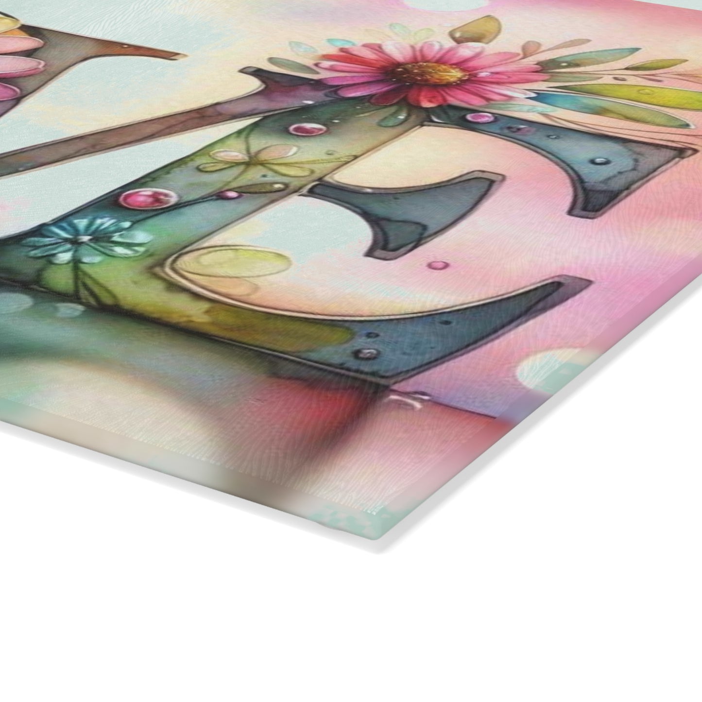 Cutting Board, Love with Bird and Sunflowers Design, Kitchen Decor, Glass Serving Platter, Housewarming Gift, Cooking Utensil