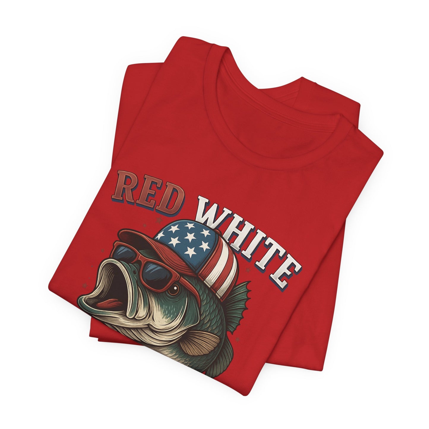 Divertida camiseta patriótica de pescado, con estampado rojo, blanco y negro, unisex, ideal para el 4 de julio, regalo para papá, ideal para barbacoas de verano.