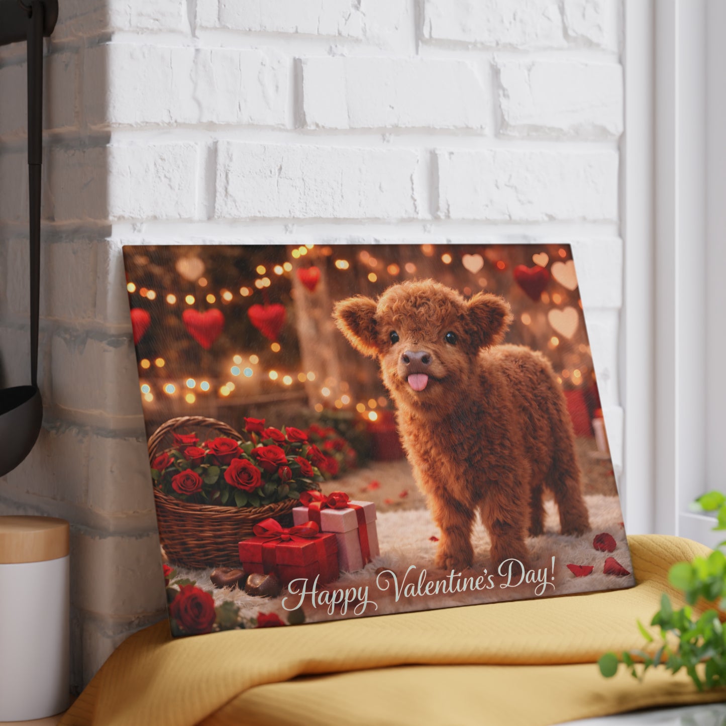 Valentine Highland Calf Glass Cutting Board – Sweet Farmhouse Love Scene Kitchen Accent