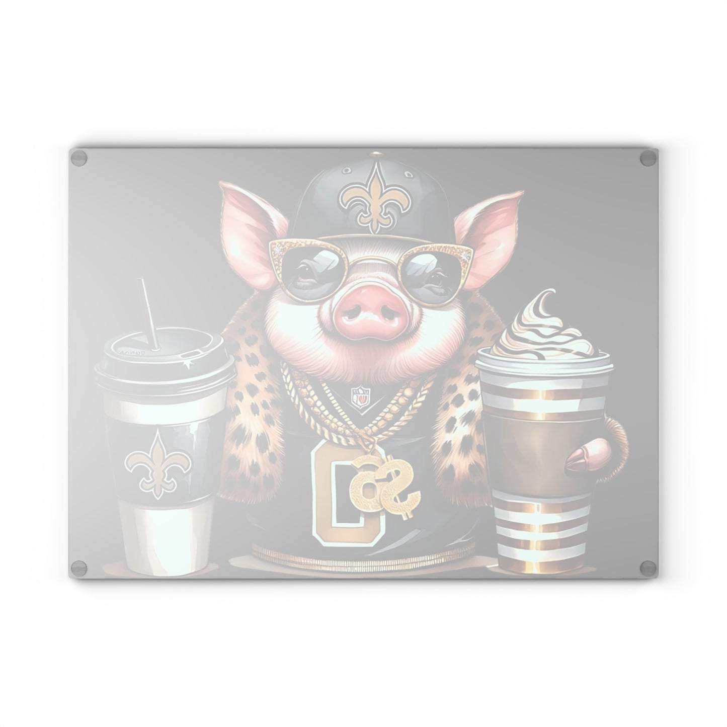 Tabla de cortar de vidrio Boss Pig en negro y dorado: un estilo de charcutería de lujo para cocinas atrevidas y divertidas