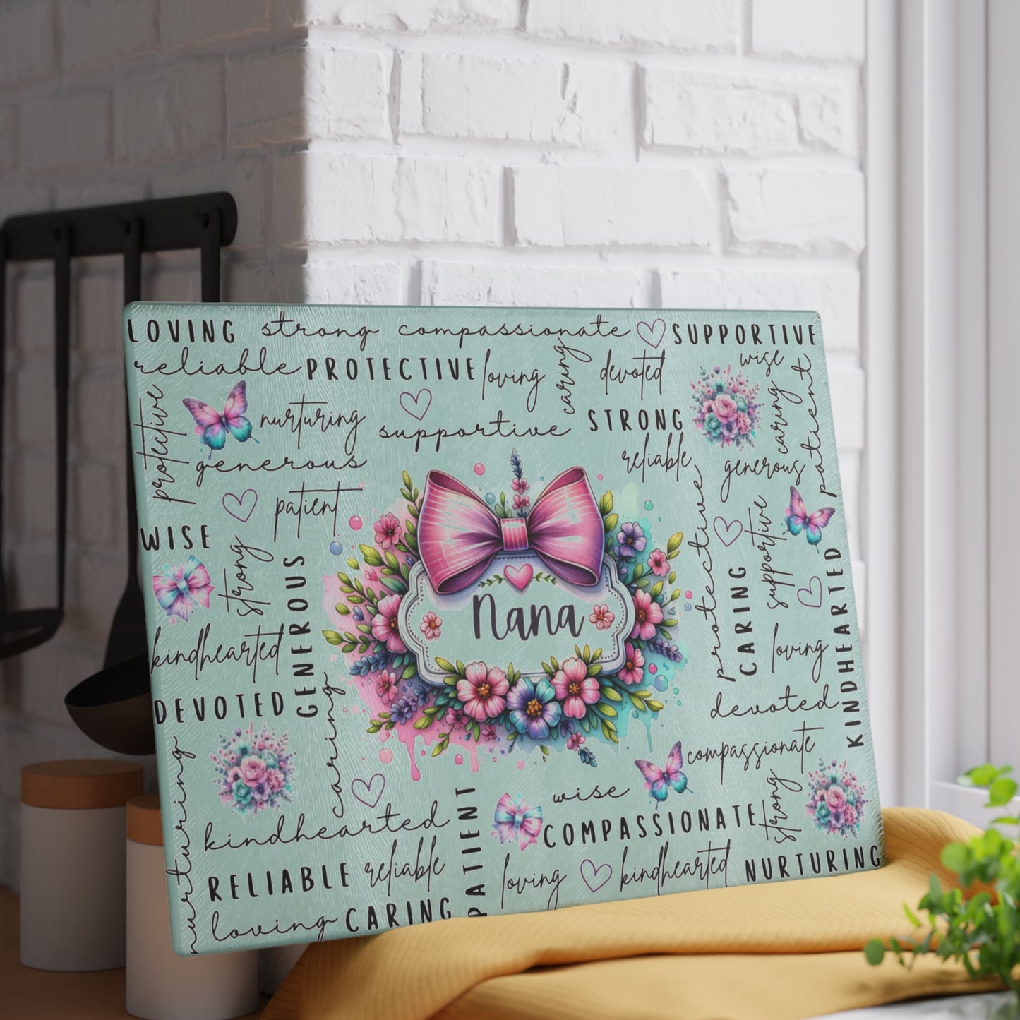 🎀🌸 Nana Bow Cutting Board – Inspirational Floral Beauty for Your Kitchen 🦋💖