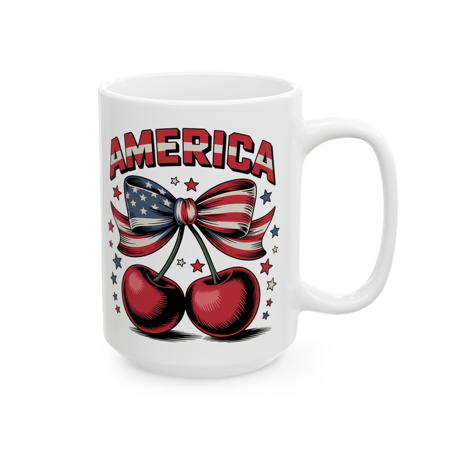Taza con lazo de cereza de EE. UU. y el 4 de julio