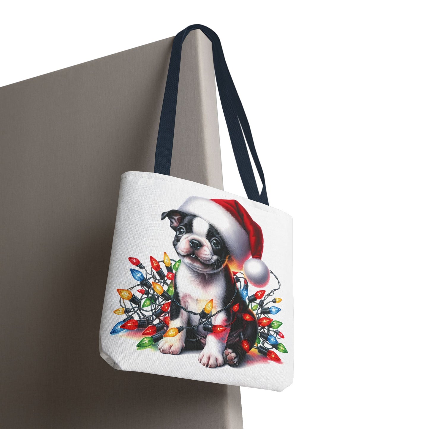 👜 Boston Terrier Christmas Lights Tote Bag – Holiday Sparkle Meets Puppy Love 🎄