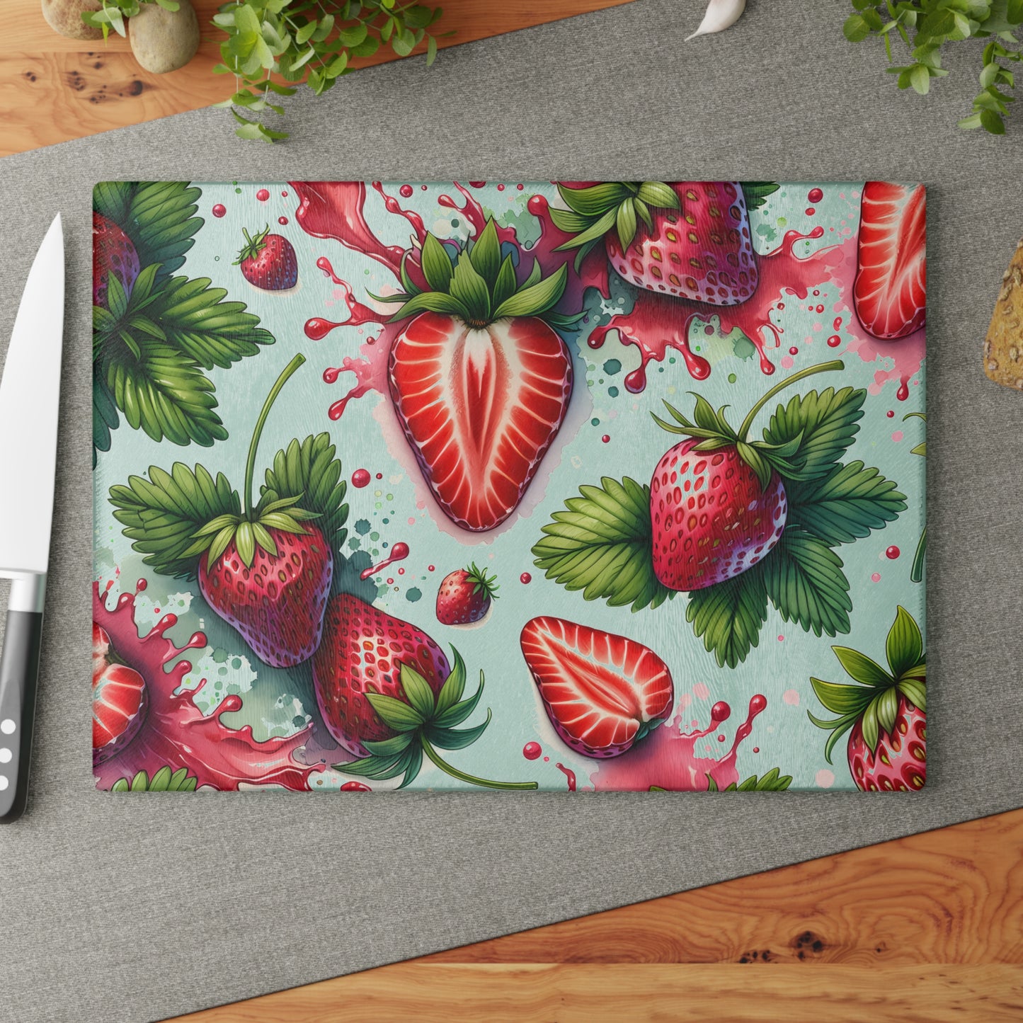 Tabla de cortar Strawberry Splash: estilo de cocina atrevido y jugoso