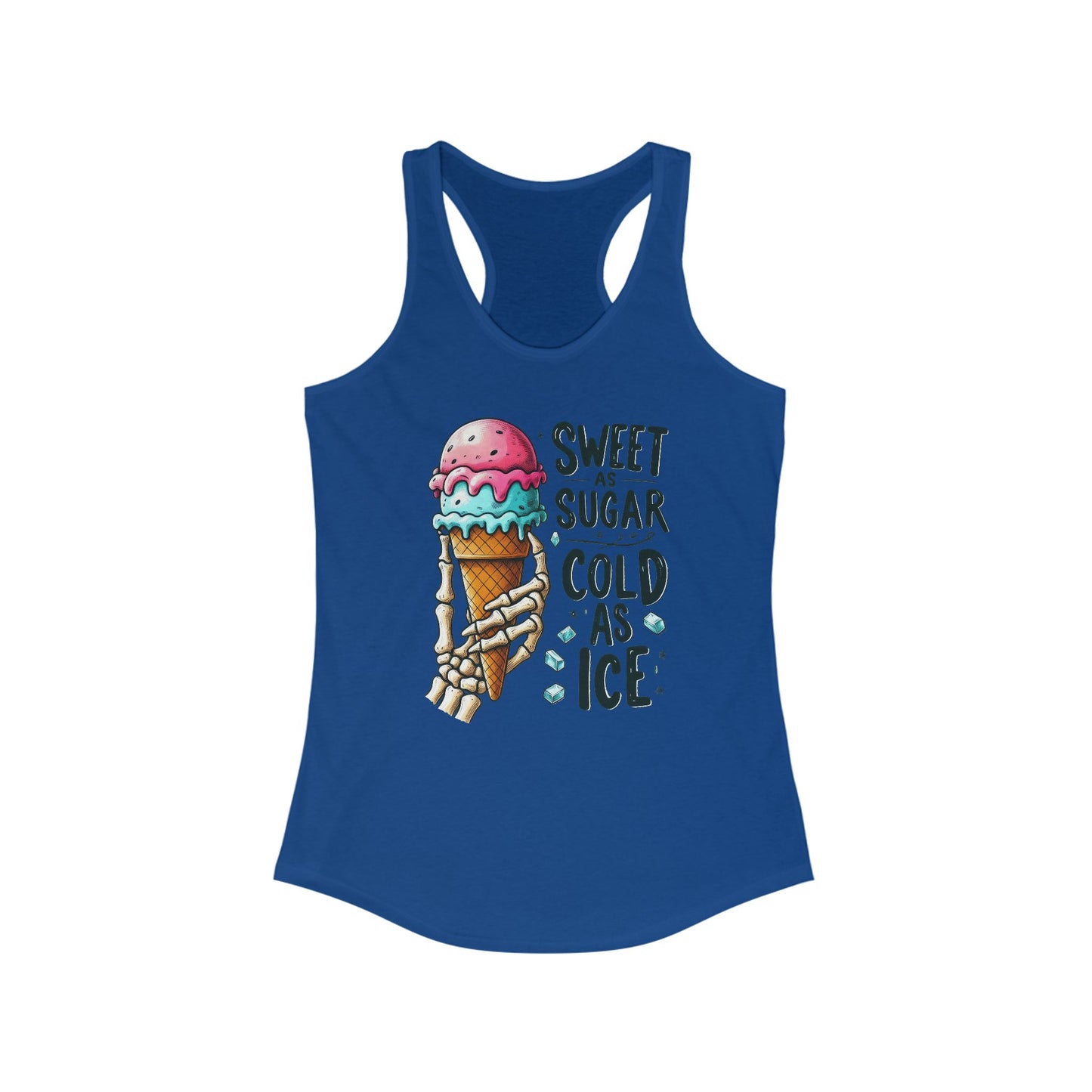 Dulce como el azúcar, fría como el hielo – Camiseta deportiva con espalda descubierta y mano de esqueleto