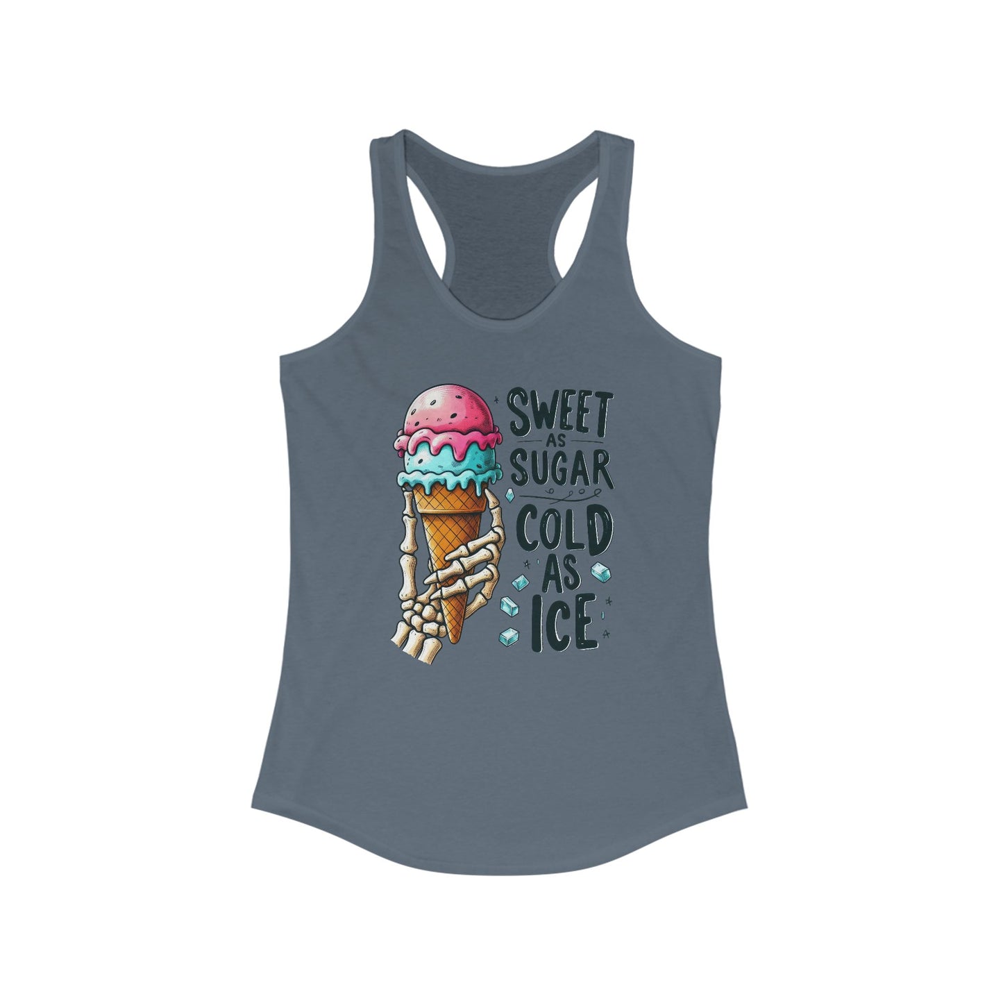 Dulce como el azúcar, fría como el hielo – Camiseta deportiva con espalda descubierta y mano de esqueleto