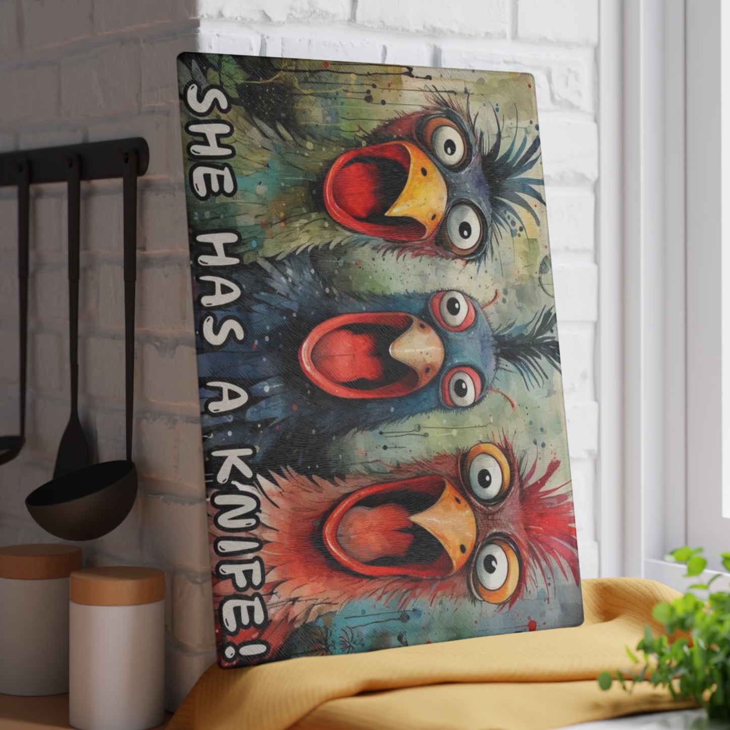 Tabla de cortar divertida, gallinas gritando, decoración de gallinas, cocina de granja, tabla de charcutería, tabla de cortar, gallinas de traspatio