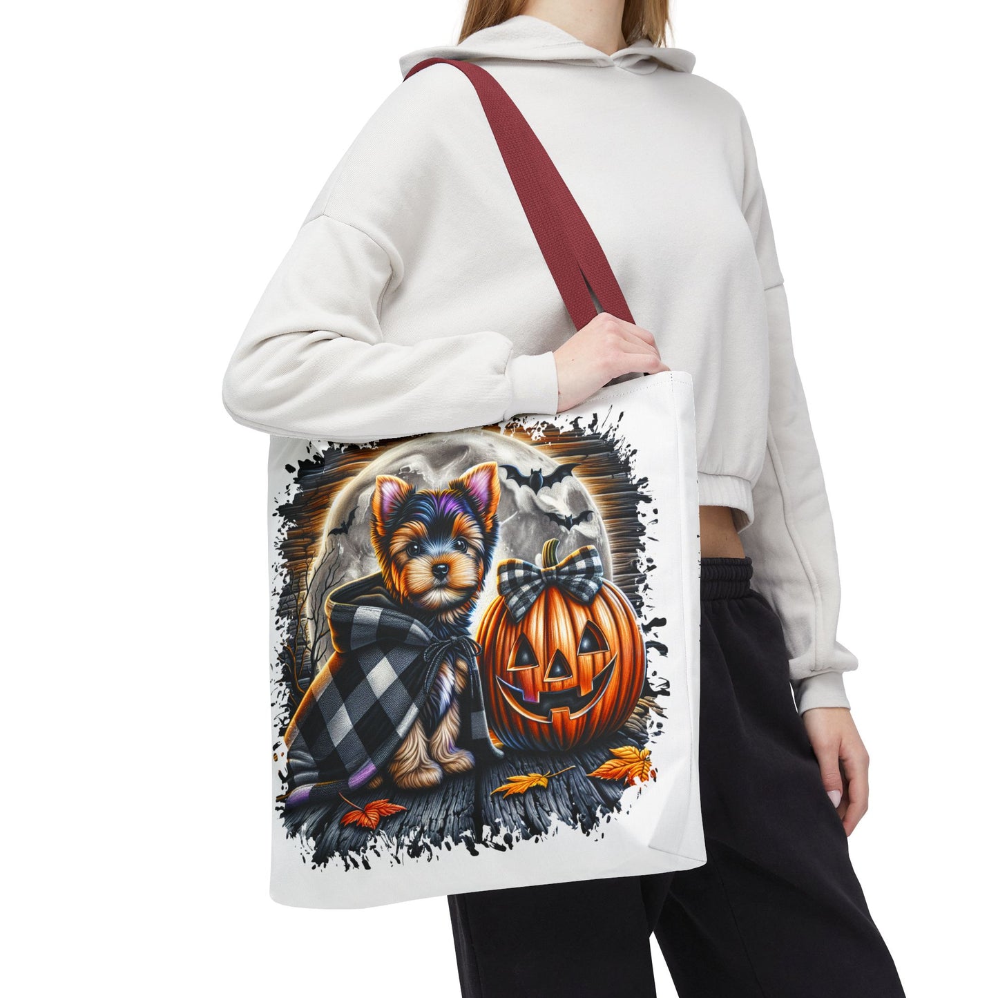 ๐ Yorkie Halloween Tote Bag โ Spooky Cute & Plaid Perfect ๐พ๐ค๐