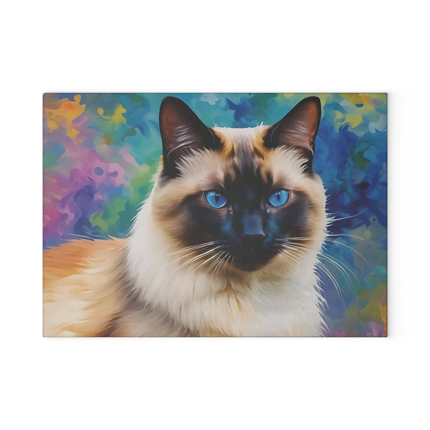 😻 Siamese Cat Cutting Board – Blue-Eyed Beauty in a Color Splash Kitchen Scene 🟦🌈