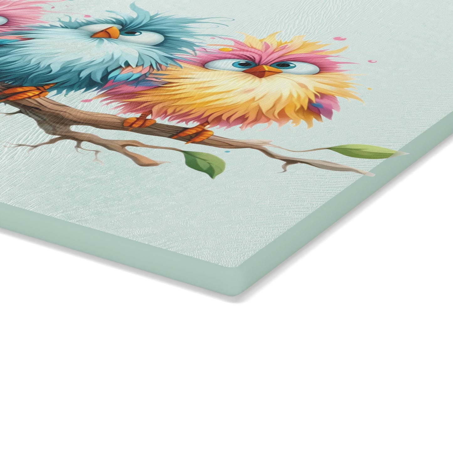 Tabla de cortar - Diseño pastel de pájaros esponjosos - Rosa rosa única en un campo de margaritas, Regalo único, Tabla de cortar de vidrio, Tabla de charcutería, Tabla de cortar personalizada, Flores