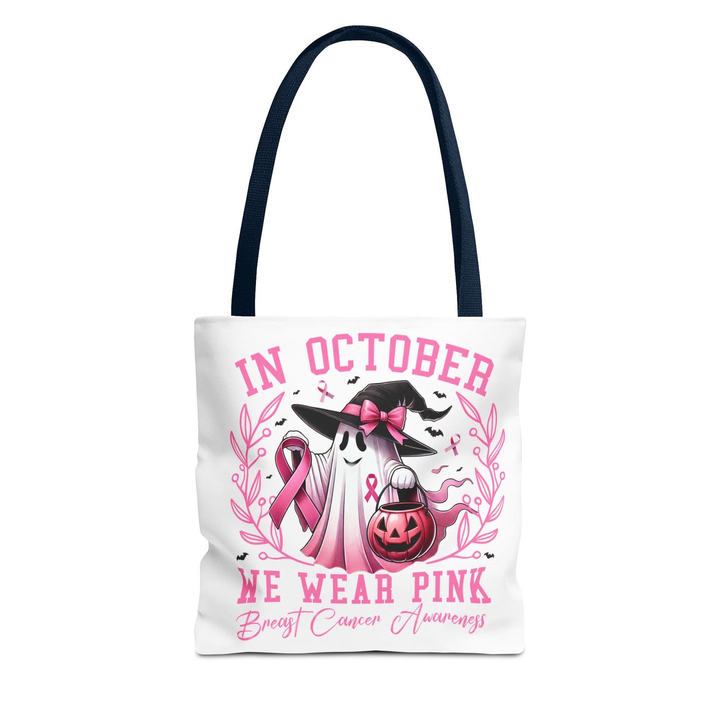 🎀 In October We Wear Pink Tote Bag – Breast Cancer Awareness with Spooky Charm 🎃