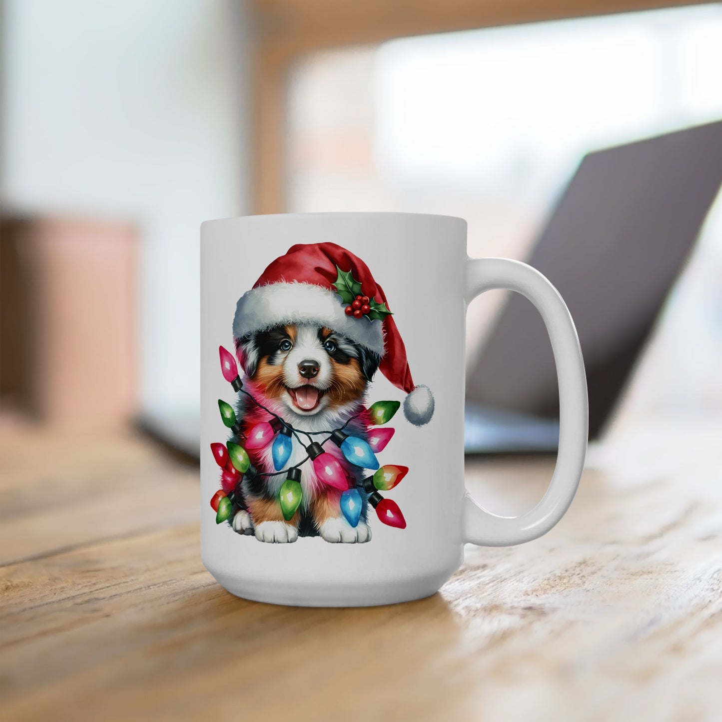 🎅 Australian Shepherd Christmas Mug – Santa Paws with Holiday Sparkle 🌟