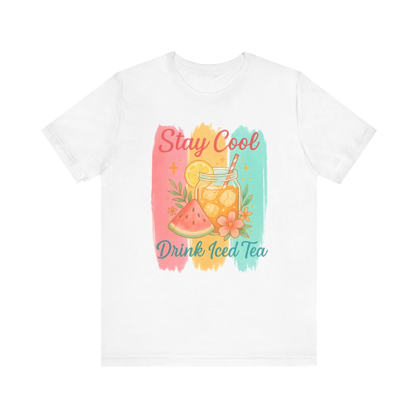 Camiseta "Mantente Fresco, Bebe Té Helado" - Camiseta Gráfica de Verano con Sandía y Té Helado | Solo Blanca