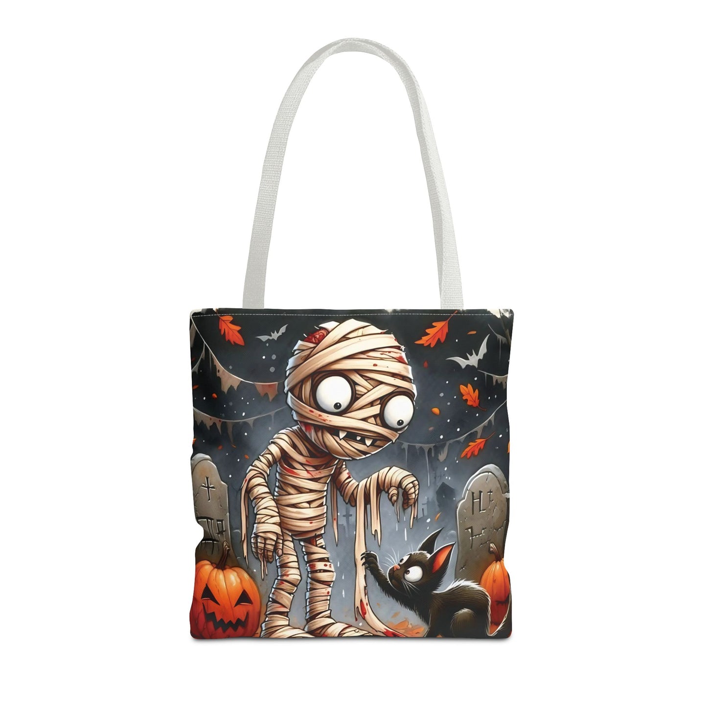 🎃 Mummy & Black Cat Halloween Tote Bag – Spooky Cute & Perfect for Trick-or-Treating 🖤🛍️