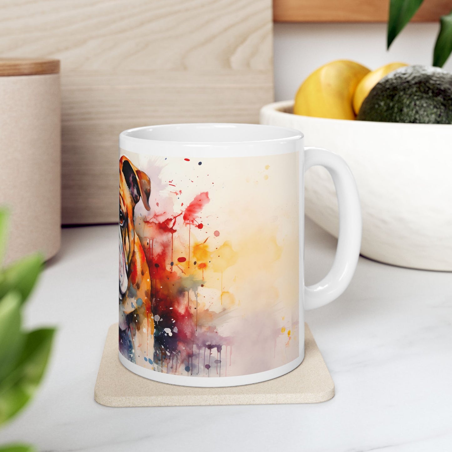 Taza de acuarela de bulldog: ¡una representación colorida y atrevida de tu peludo amigo!