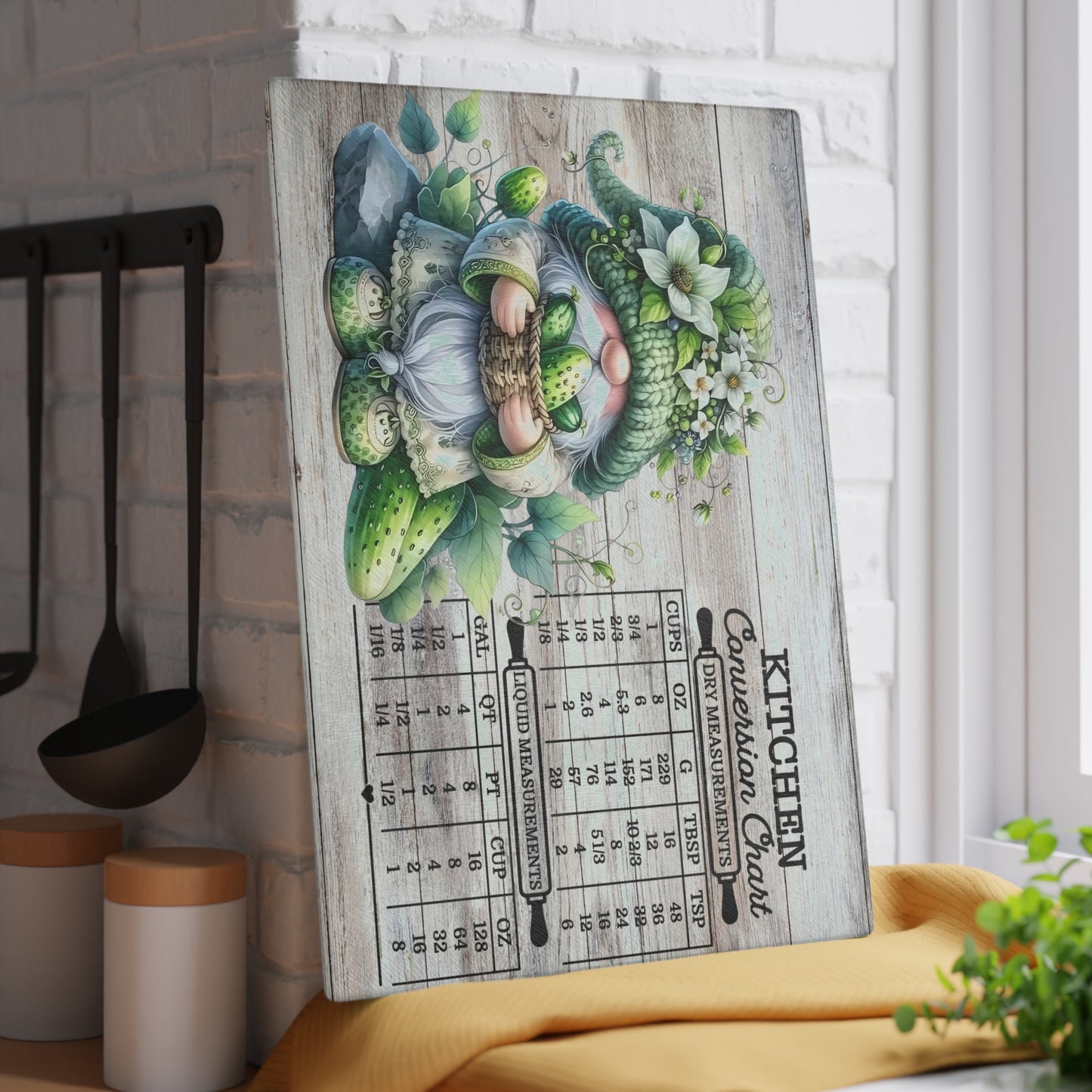 🥒🌿 Pickle Gnome Kitchen Conversion Cutting Board – Whimsical Farmhouse Fun with Rustic Charm 🧑🍳✨