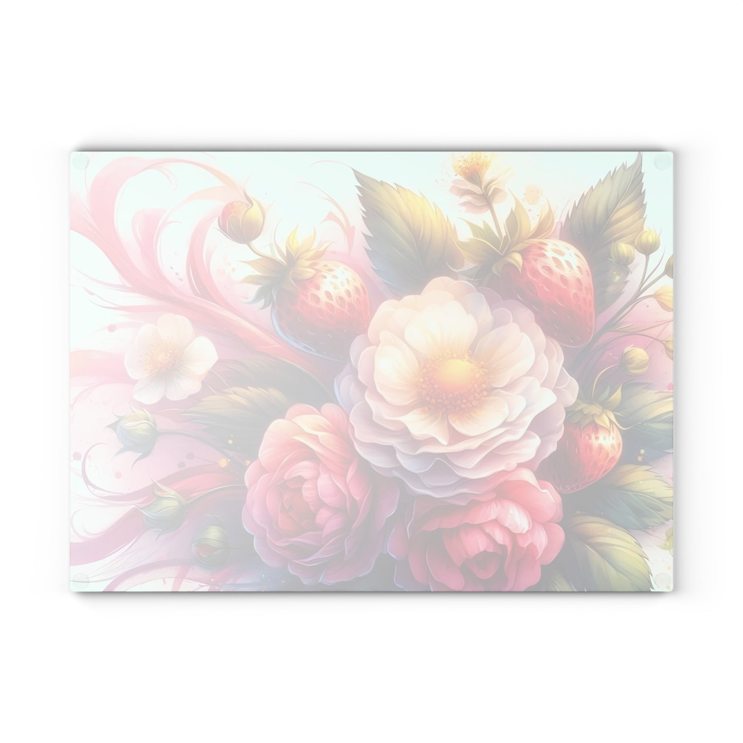 🍓🌸 Strawberry Floral Swirl Cutting Board – Elegant Berry Blooms for Your Kitchen