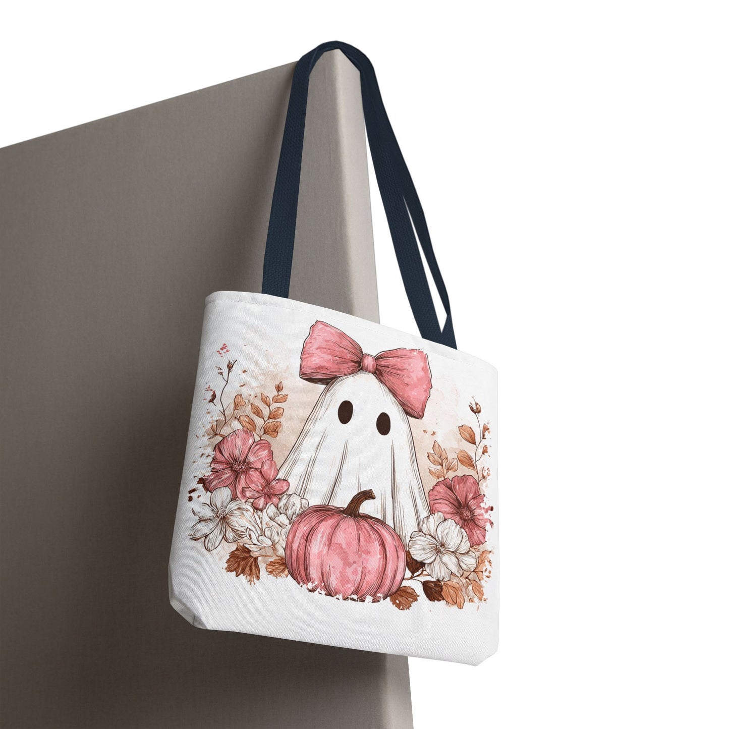 ๐ป Pink Bow Ghost Floral Halloween Tote Bag โ Spooky Cute with Fall Charm ๐๐
