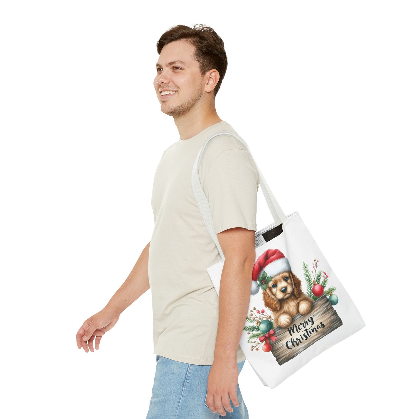 🐶 Cocker Spaniel “Merry Christmas” Tote Bag – Cozy Holiday Charm in Every Stitch 🎄