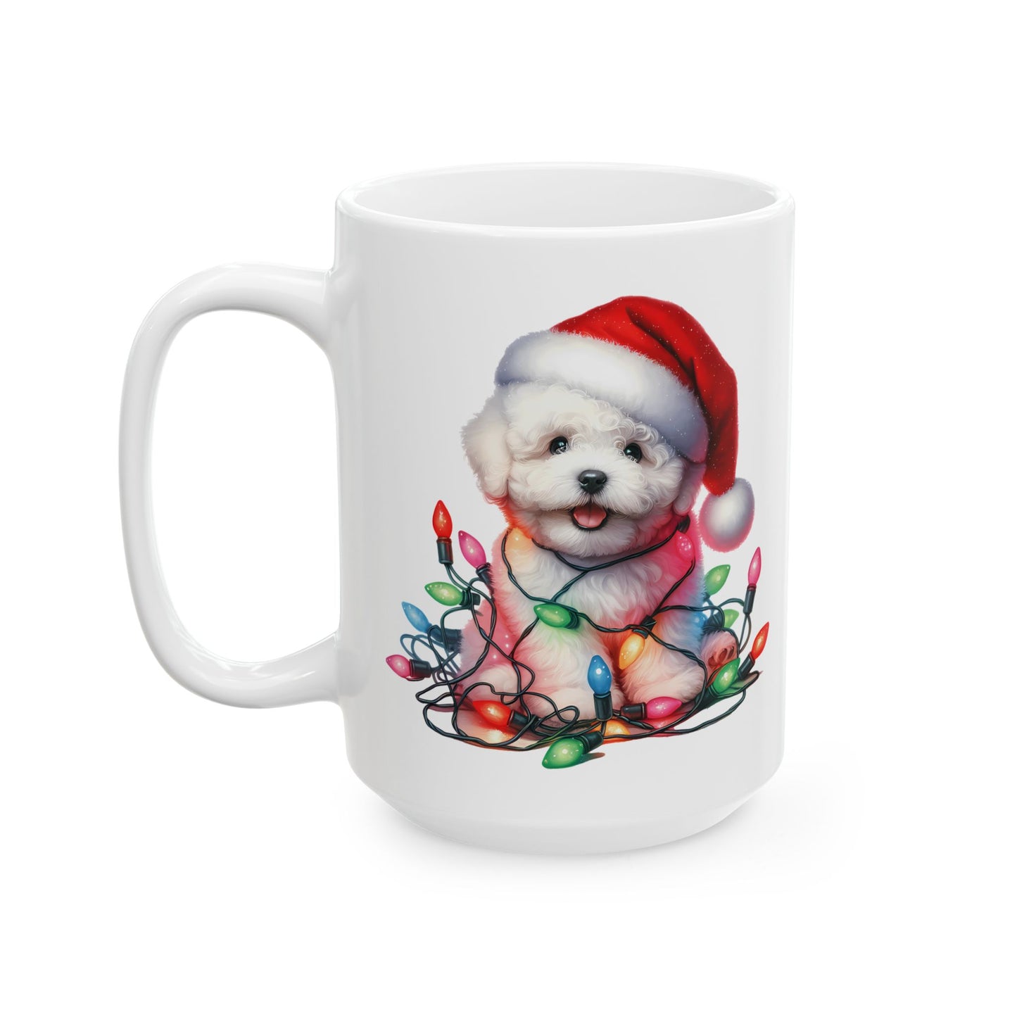 🎄 Bichon Frise Christmas Lights Mug – Holiday Cheer with a Fluffy Twist ☕