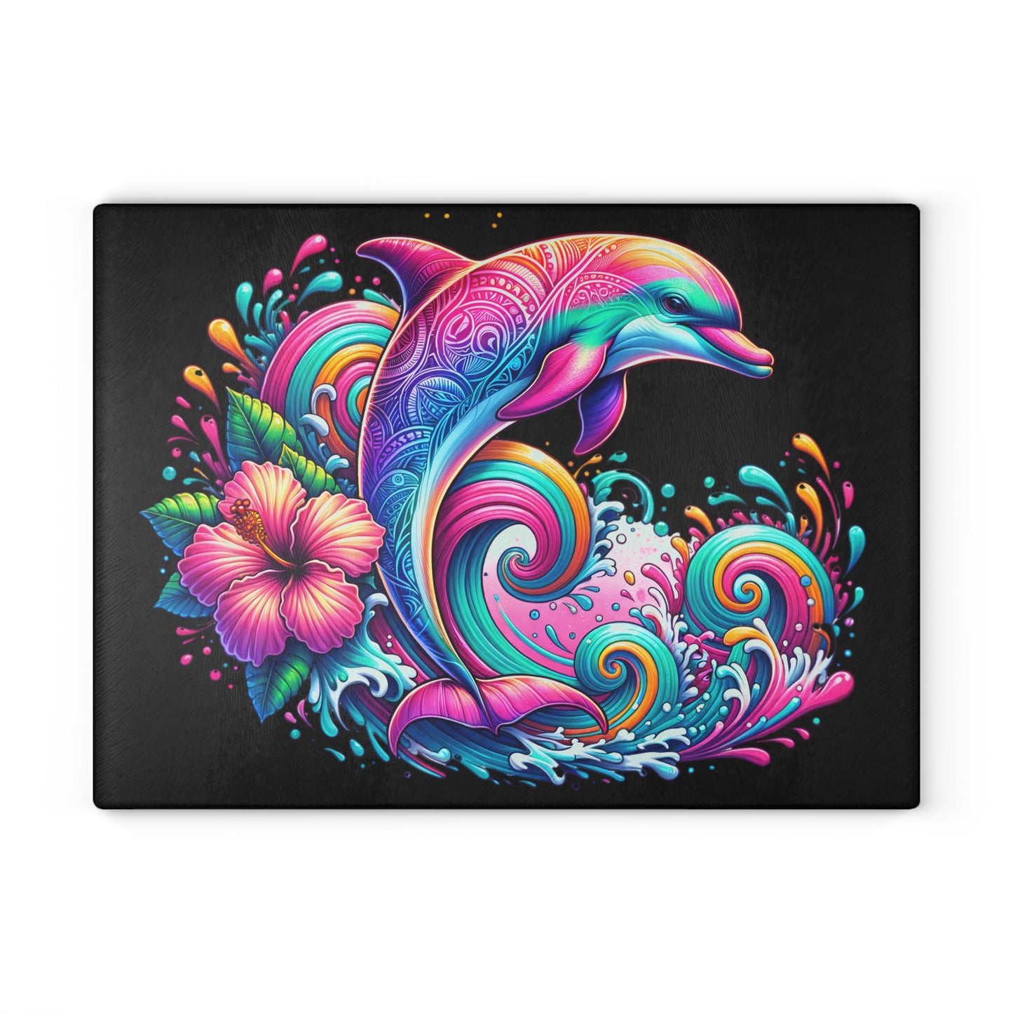 Ocean Breeze Dolphin Glass Cutting Board | Marine Life Kitchen Decor