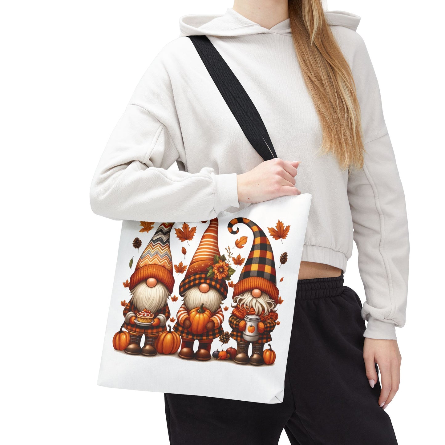 🍁 Autumn Gnome Trio Tote Bag – Cozy Fall Charm with Pumpkin Spice Magic