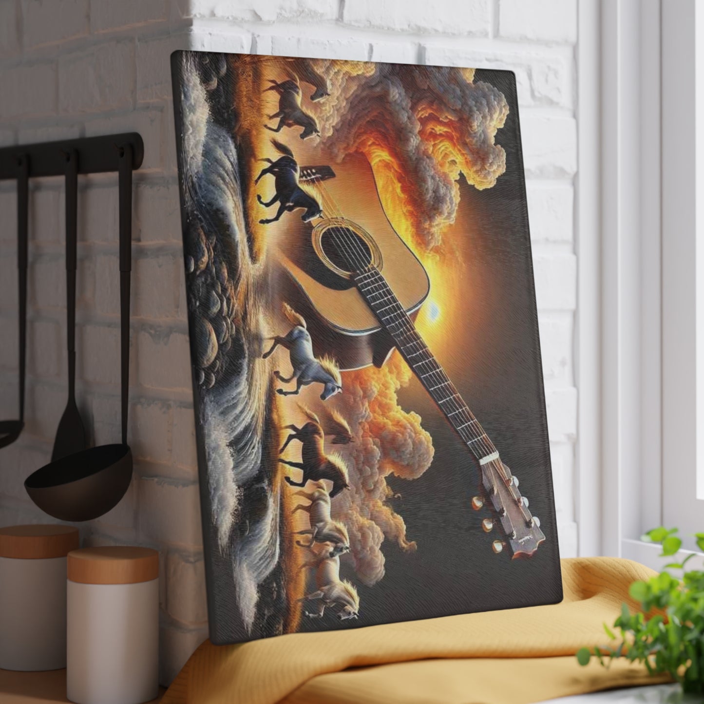 Horse and Guitar, Rustic Decor, Horse Lover Gifts, Music Kitchen Accessories, Glass Cutting Board, Country Home Decor, Rustic Cutting Board