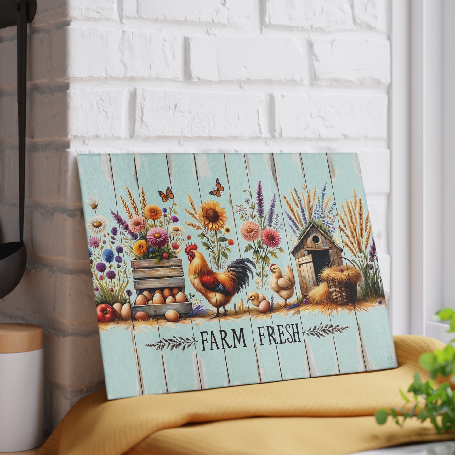 🐓🌾 Farm Fresh Cutting Board – Rustic Rooster & Countryside Charm 🥚🌸