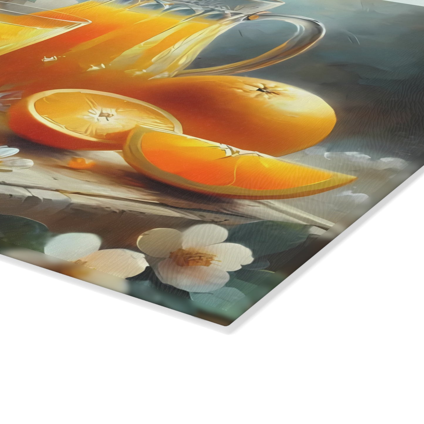 Tabla de cortar de vidrio templado para zumo de naranja recién exprimido: decoración cítrica para la cocina, bandeja para servir naranjas, regalo para el desayuno de verano