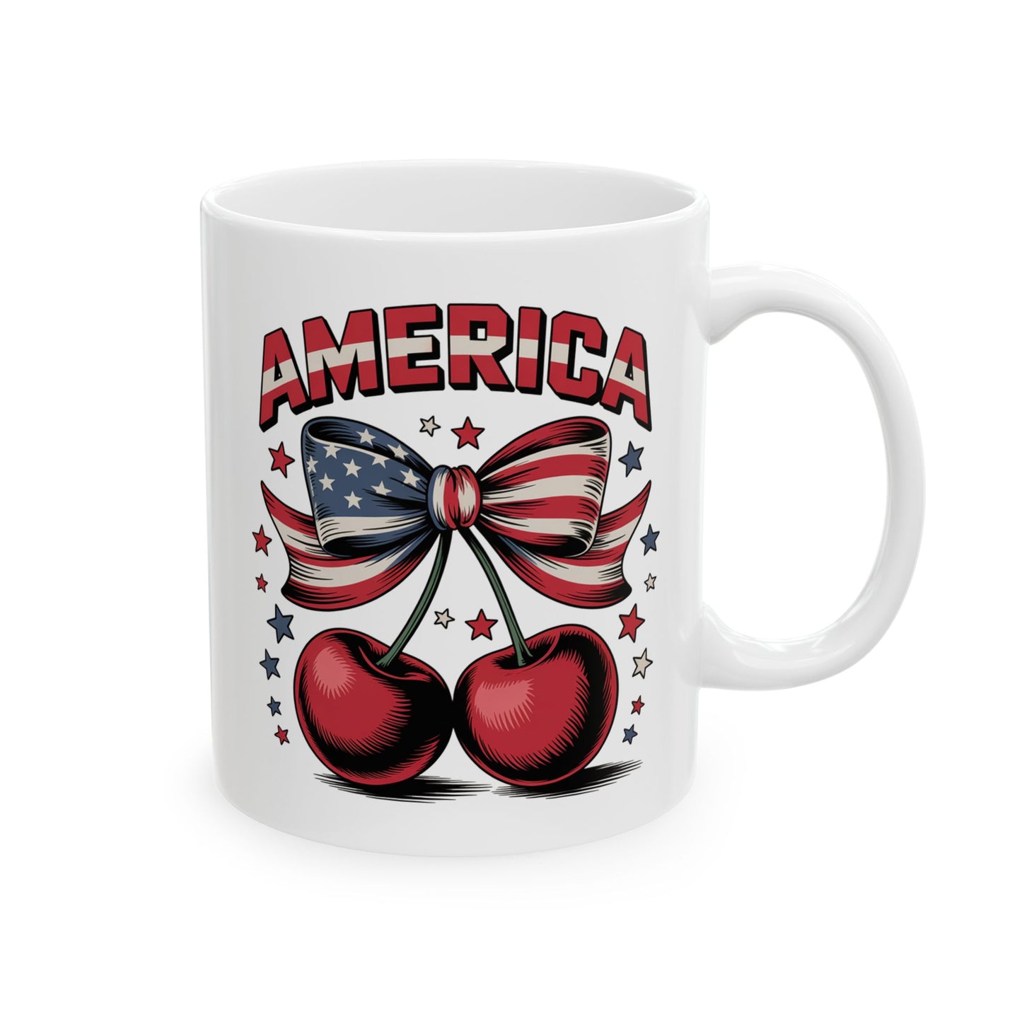 Taza con lazo de cereza de EE. UU. y el 4 de julio