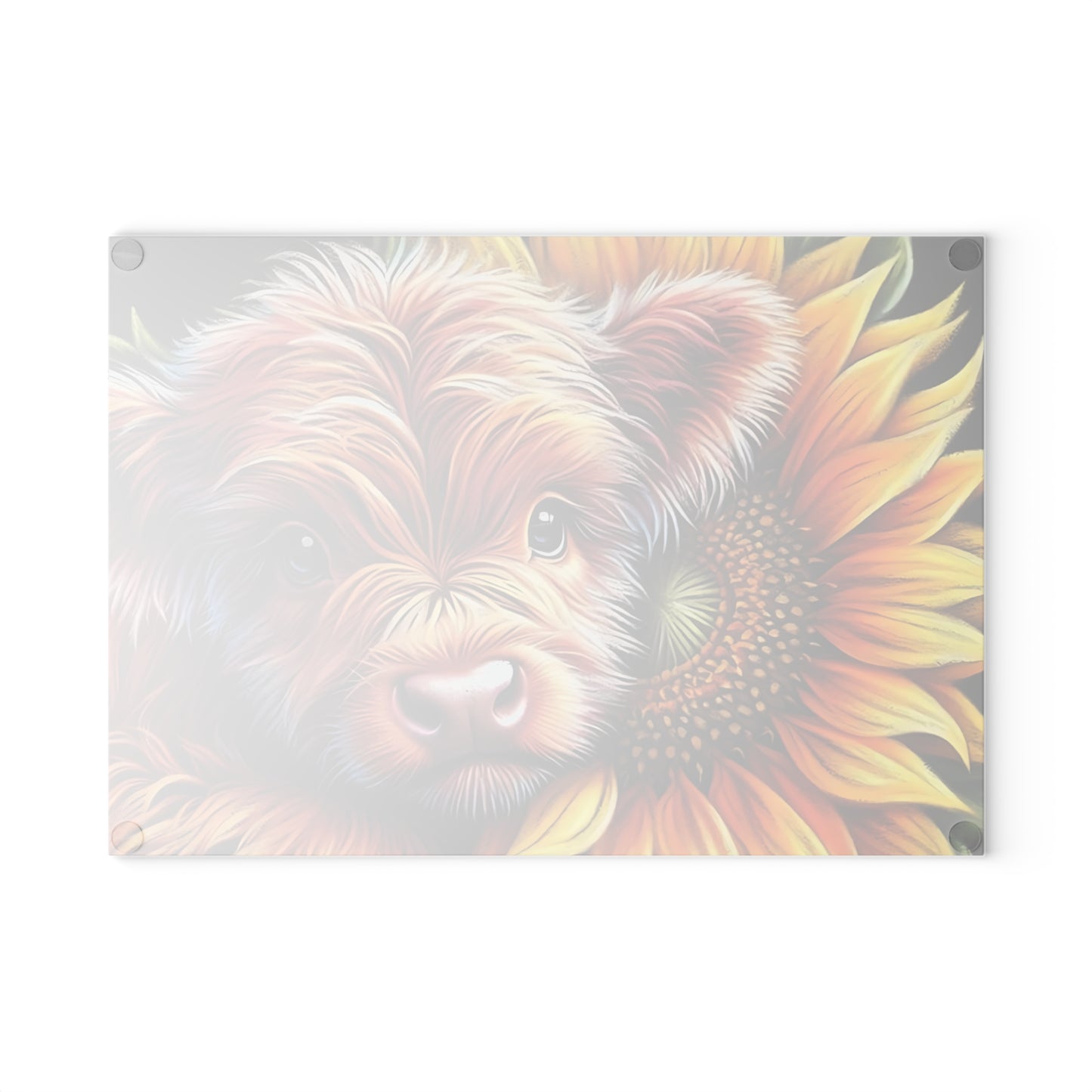 🌻 Highland Cow with Sunflower Glass Cutting Board – Beautifully Detailed Artwork for Your Kitchen 🌟