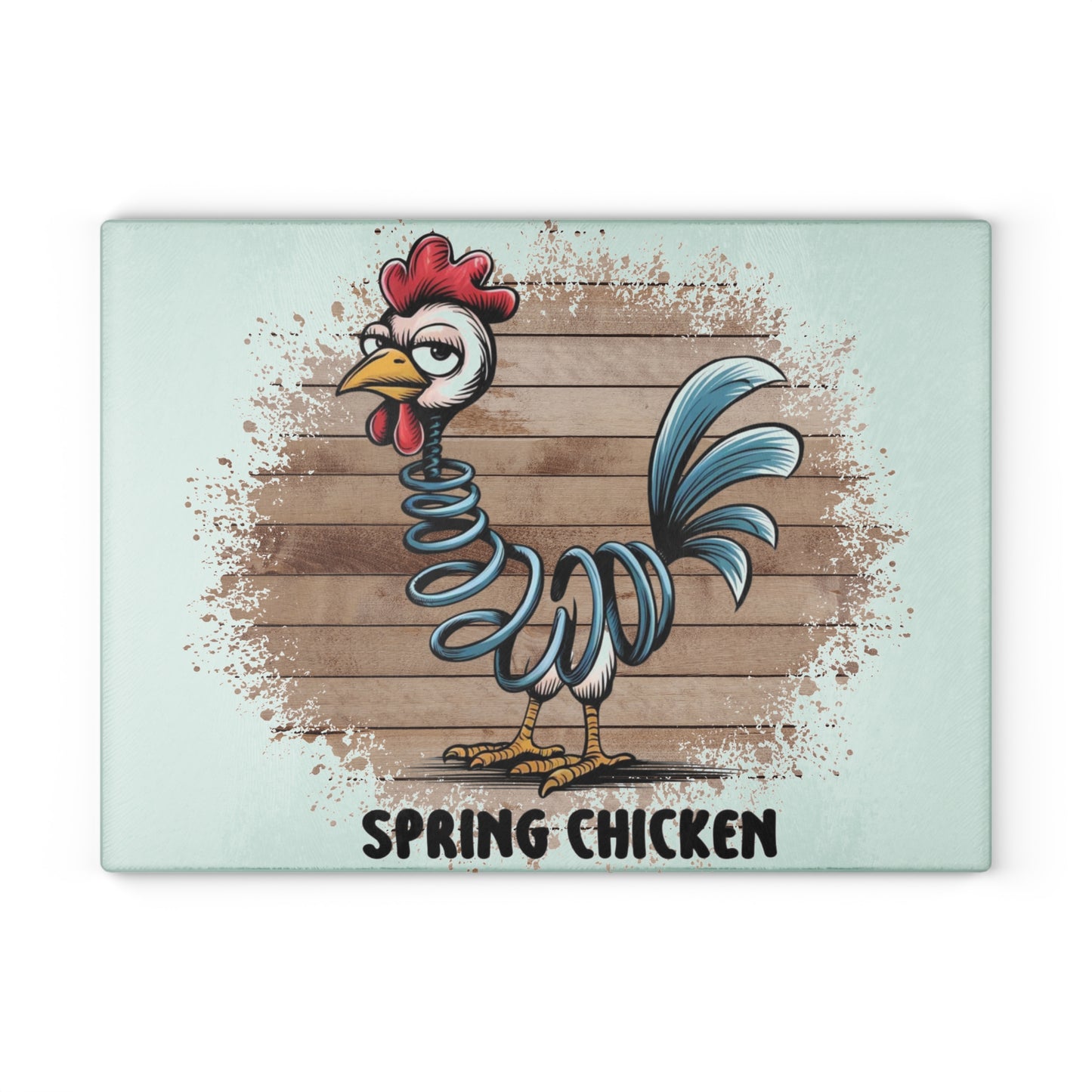 🐔🌀 POLLO DE PRIMAVERA – Tabla de cortar de vidrio con humor gruñón y encanto campestre 🌻🥄